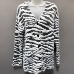 KAYLA ARMOIRE Women's Soft, Open Front Midi Cardigan Pockets Zebra Print M/L